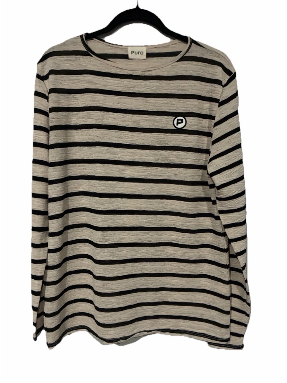 Pur Women's Black & Cream Striped Long Sleeve Top